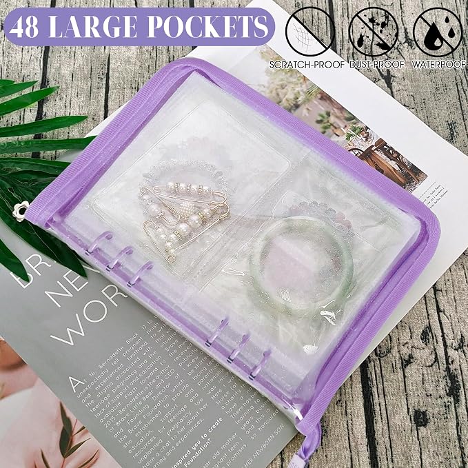 Bracelet Holder Travel Jewelry Organizer Case Transparent Jewelry Storage Book for Earring Necklace Ring with Small Clear Zippered Pouch - Image 5