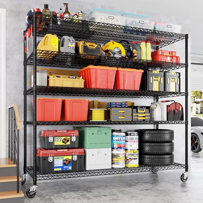 PrimeZone 5 Tier 80.7"H x 55.5"W x 24"D Wire Shelving with Wheels 3000lbs NSF Certified Storage Shelves Heavy Duty Metal Shelf Adjustable Rolling Rack Commercial Garage Restaurant Warehouse Kitchen - Image 6