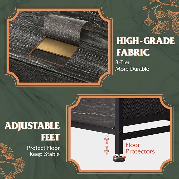 WLIVE 9-Drawer Dresser, Fabric Storage Tower for Bedroom, Entryway, Closet, Tall Chest Organizer Unit with Fabric Bins, Steel Frame, Wood Top, Easy Pull Handle, Charcoal Black Wood Grain Print - Image 7