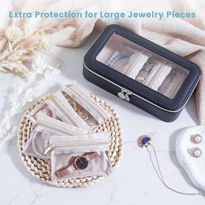 Lolalet 8 in 1 Travel Jewelry Case with Velvet Pouches, Clear Window Travel Jewelry Organizer Bags for Earrings, Bracelets, Necklaces and Rings, Compact Jewelry Storage for Women Girls- Black, 7PCS - Image 5