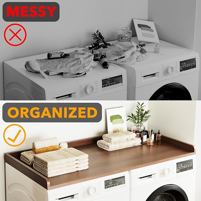 SpaceAid Washer Dryer Countertop, Laundry Wood Shelf Topper with Edge, 54" Width x 27.5" Depth Cover Guard Organizer for Washer and Dryer Laundry Hamper Counter Storage Organization (Brown Wood) - Image 4