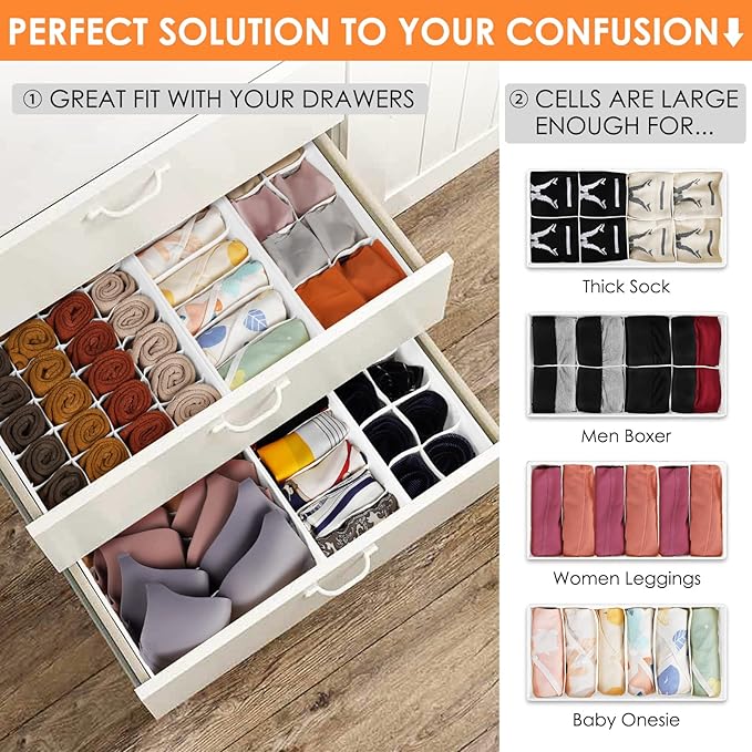 12 Pack Drawer Organizers for Clothing, 116 Large Compartments Fabric Dresser Closet Organizers and Storage Bins for Baby Clothing, Women Men Underwear Socks, Bra, Ties, College Dorm Room Essentials - Image 3