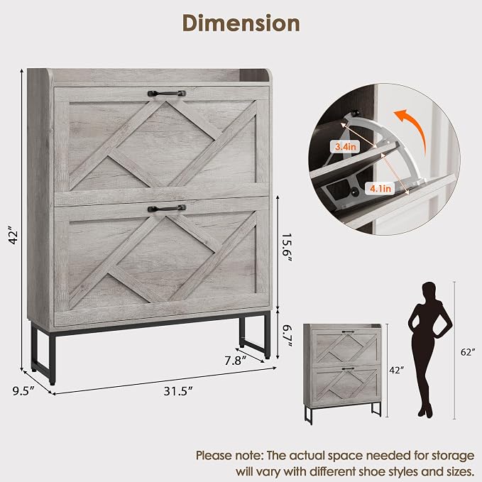 Nicetree Shoe Cabinet Storage for Entryway,Narrow Shoe Storage Cabinet, Space-Saving Shoe Organizer Cabinet, Vertical Entryway Solution for Foyer, Mudroom, Gray - Image 2
