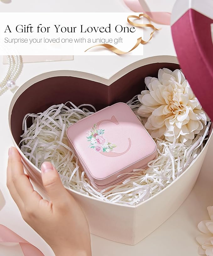 Enthralite Travel Jewelry Box for Girls: Traveling Jewelry Case Gift for Women - Mini Organizer for Necklaces Earrings Pink C - Image 6