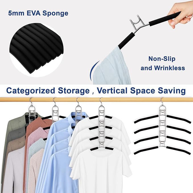 Clothes Hangers Space Saving, Newly Upgraded Detachable Shirt Hangers, 4-Tier Non-Slip Coat Hanger with 360° Swivel Hook for Closet Organizers and Storage Shirt,Sweater,Suit - 4 Pack, Patent Pending - Image 6