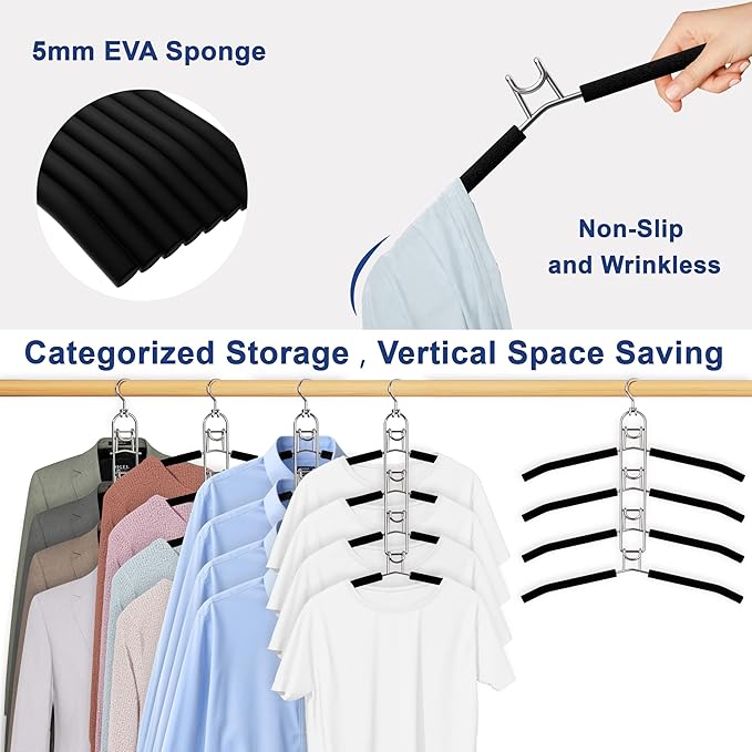 Clothes Hangers Space Saving, Newly Upgraded Detachable Shirt Hangers, 4-Tier Non-Slip Coat Hanger with 360° Swivel Hook for Closet Organizers and Storage Shirt,Sweater,Suit - 2 Pack, Patent Pending - Image 6