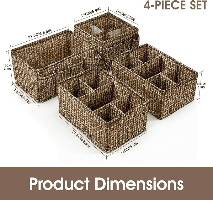 VERONLY Cosmetic Storage Bins Makeup Organizer, Adjustable Multifunction Storage Box Desk Drawer Divider for Makeup Brushes, Bathroom Countertop or Dresser, Set of 4 - Image 3