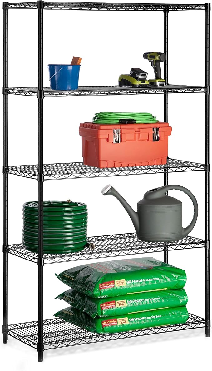 Honey-Can-Do 5-Tier Heavy Duty Adjustable Shelving Unit, 800-lb Per Shelf Metal Storage Rack, Industrial Strength Wire Shelf for Garage Workshop Warehouse, Black, 42 x 18 x 72 in by Honey-Can-Do