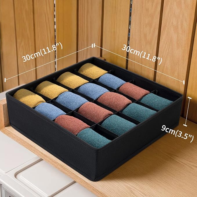 Joyoldelf Sock Drawer Organizer Divider, 16-cell Underwear Organizers and Storage Fabric Drawer Organizer for Socks, Lingerie, Handkerchiefs, Ties Black, 2 Packs - Image 2