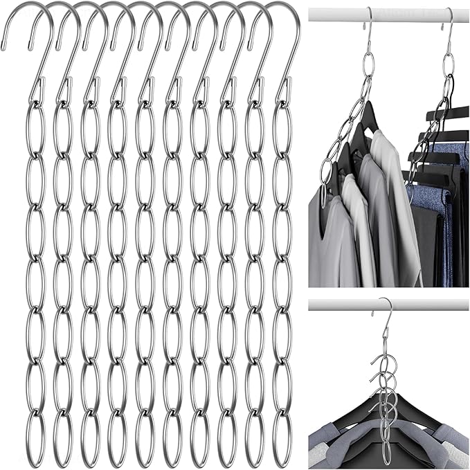 NiHome Clothing Chain Hanger 10-Pack, Metal Closet Organizer Space Saving Hangers with 7 Holes, College Dorm Room Essentials, Closet Organizers & Storage for Home, Office, Cruise & Travel by NiHome