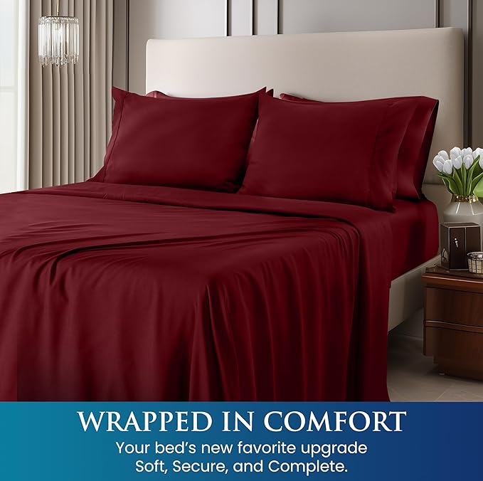 Utopia Bedding Queen Size 4 Piece Sheet Set - Brushed Microfiber - Soft Bed Sheets for Queen Size Bed Set - Includes 1 Fitted, 1 Flat, & 2 Pillow Cases - Deep Pocket (Burgundy)