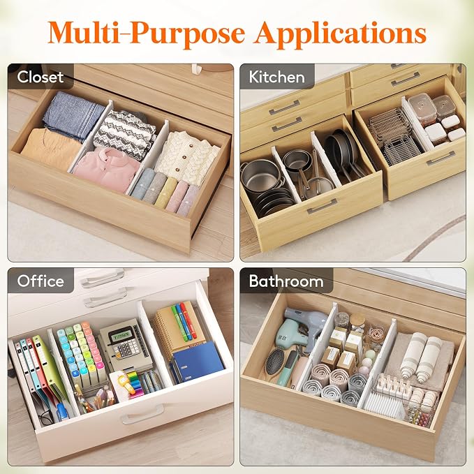 Lifewit 8" Tall 6 Pack Drawer Dividers, 35-56.5cm/13.8-22.2" Expandable Drawer Divider for Clothes, Adjustable Dresser Drawer Organizers, Drawers Separators for Dresser/Bathroom/Closet/Kitchen White - Image 7