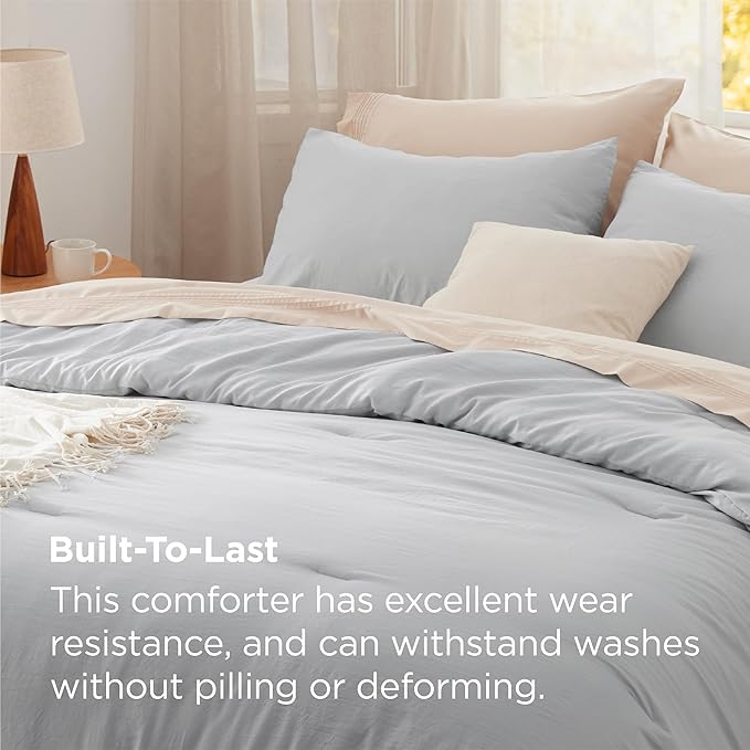 Bedsure King Comforter Set, Light Grey Soft Prewashed Bedding for All Seasons, 3 Pieces GentleSoft™ Bed Set, 1 Lightweight Comforter (104"x90") and 2 Pillowcases (20"x36")