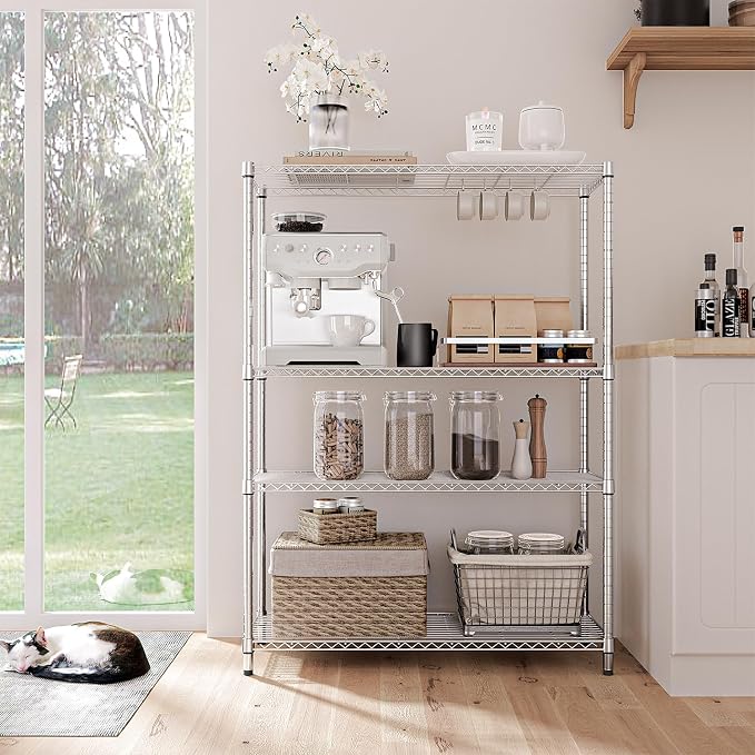 IZEUK 4-Tier Adjustable Heavy Duty Metal Wire Shelving Unit, Wide Storage Rack Organizer for Garage, Kitchen, Office, Dorm, Warehouse (Silver, 15.8" D x 45.8" W x 59.4" H, 1400 lbs Capacity) - Image 6