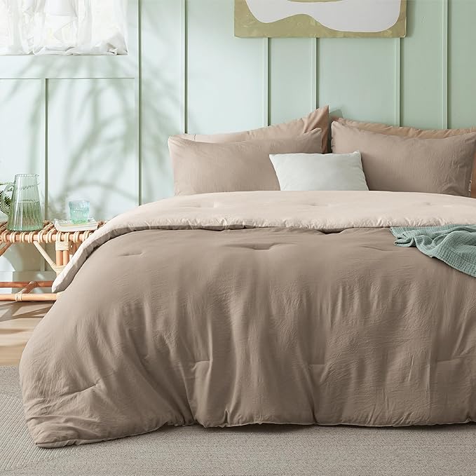 Bedsure King Comforter Set, Khaki Beige Soft Prewashed Bedding for All Seasons, 3 Pieces GentleSoft™ Bed Set, 1 Lightweight Comforter (104"x90") and 2 Pillowcases (20"x36")