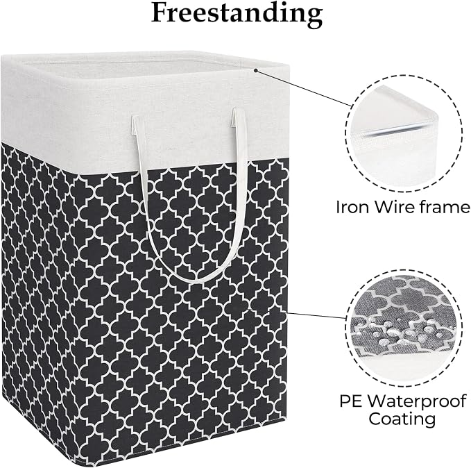 StorageRight Laundry Basket Hamper Large Collapsible Laundry Hamper with Easy Carry Handles，Freestanding Clothes Hampers for Laundry, Bedroom, Dorm, Clothes, Towels, 75L, Clover Black - Image 3