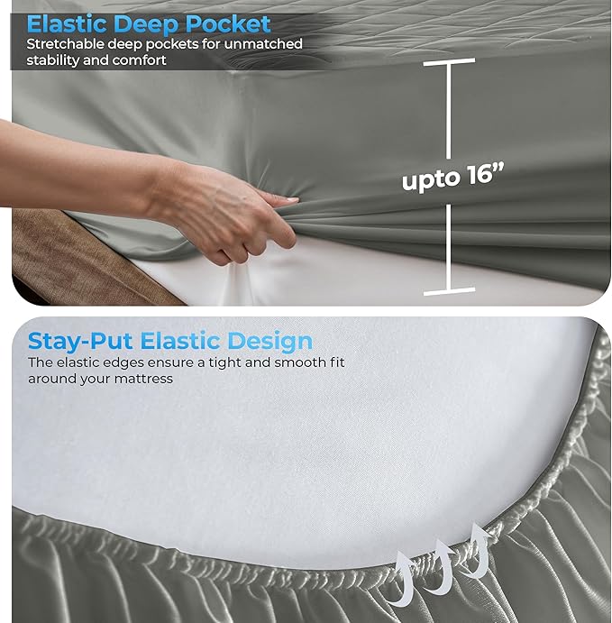 LUX Décor Twin Mattress Pad - 8 Pack - Quilted Elastic Fitted Mattress Cover Protector Upto 16 Inches Deep Pocket - Soft Breathable Noiseless Mattress Topper (Grey “39 X 75”)