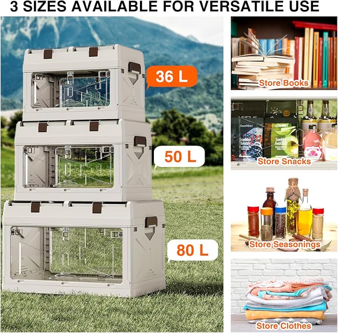 Closet Organizer and Storage Box, Large Essential Collapsible Plastic Car Trunk Container with Clear Lids and Doors, Open Front Multifunctional Stackable Bin for Bedroom, Dorm Room, Craft 36 L - Image 6