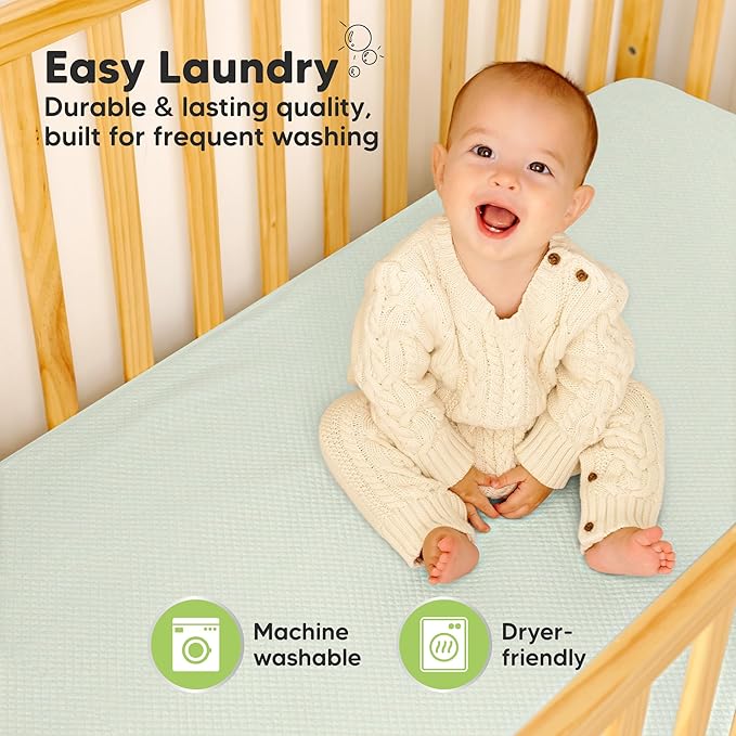 2-Pack Waterproof Crib Mattress Protector Cover Fitted - Quiet Baby Crib Mattress Pad Sheets, 52" x 28" Soft Quilted Cotton Baby Sheet, Machine Washable, Easy Fit, Durable (Soft Fern/Quin)