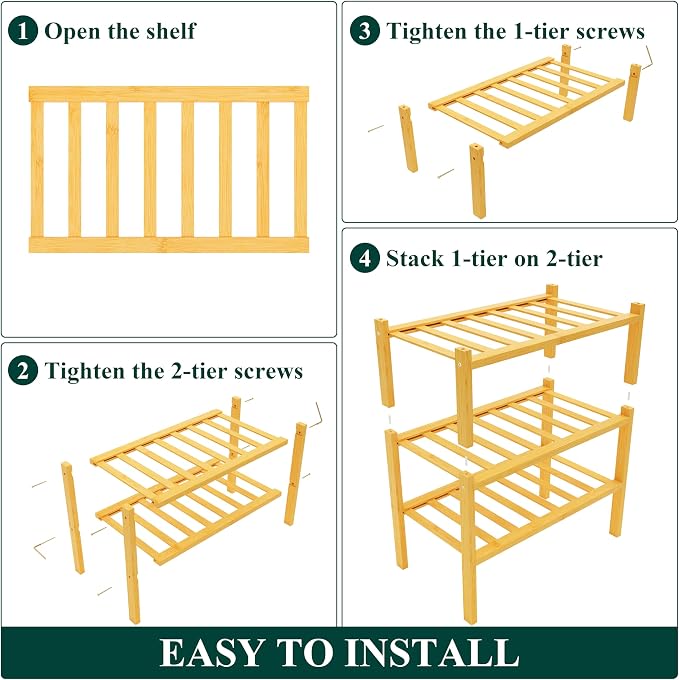 Smiry Shoe Rack, 3 Tier Small Bamboo Shoe Organizer, Stackable Free Standing Wooden Shoe Storage Shelf for Closet, Entryway, Front Door Entrance, Natural - Image 5