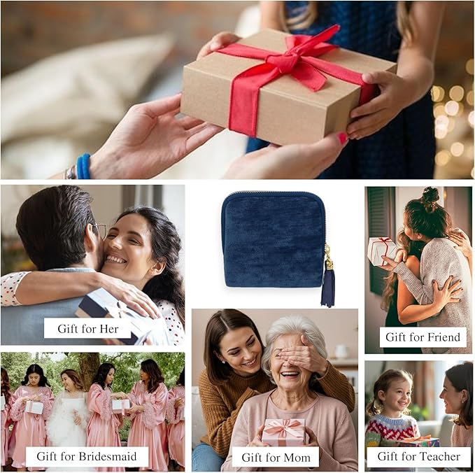 Stratalife Travel Jewelry Case Organizer for Women Wedding Gift Portable Jewelry Box with Small Pouches for Healing Crystal Bracelets, Necklace Bangles Storage Ring Holder, Blue Tassel - Image 6