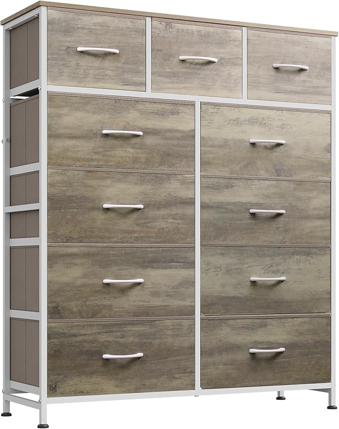 WLIVE Tall Dresser for Bedroom, Fabric Dressers Storage Tower, Dresser & Chest of Drawers Organizer Unit with 11 Drawers, Storage Cabinet, Hallway, Closets, Steel Frame, Wood Top, Greige by WLIVE