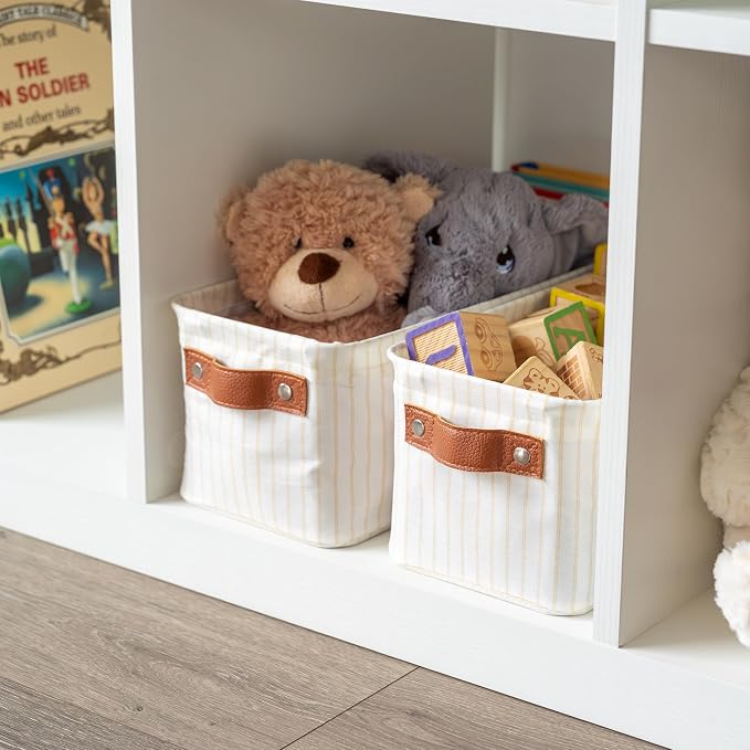 OrganiHaus Narrow Fabric Storage Baskets 2 Pack, Narrow Storage Bins for Shelves, Closet Storage Bins for Pantry Entryway, Cloth Canvas Basket, White/Brown - Image 9