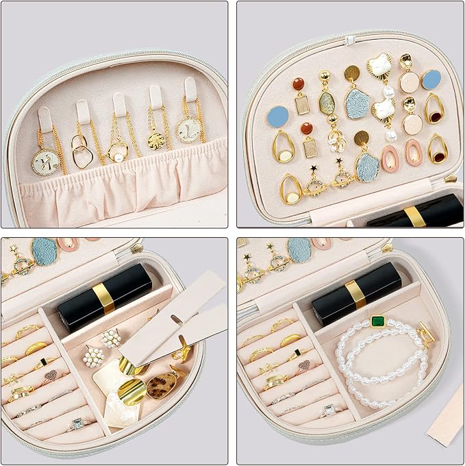 ProCase Travel Size Jewelry Box, Medium Portable Seashell-Shaped Jewelry Case, 2 Layer Mini Jewelry Organizer in PU Leather for Women -Silver - Image 3