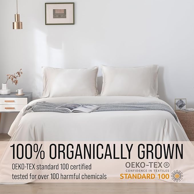 Bella Coterie Luxury Bamboo Viscose Queen Size Sheet Set | 100% Organically Grown | Ultra Soft | Cooling for Hot Sleepers | 18" Deep Pocket [Vanilla Cream]