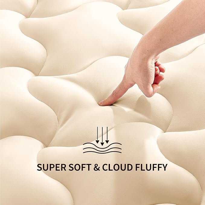 SLEEP ZONE Full Size Soft Mattress Pad, Quilted Fitted Mattress Cover for Bedroom, Fluffy Down Alternative Mattress Protector, Deep Pocket 8~21 inch, Machine Washable (Beige, Full)