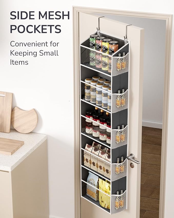 ULG 1-Pack Over Door Organizer with 5 Large Pockets 10 Mesh Side Pockets, 44 lbs Weight Capacity Hanging Storage Organizer with Clear Window for Bedroom Bathroom, RV, Clear Dark Grey - Image 5