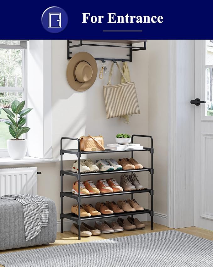 Kitsure Shoe Rack for Closet, Shoe Organizer for Front Door Entrance, Stackable Shoe Shelf, Detachable Closet Organizers and Storage, 26.6" Wide - 4 Tiers, Black - Image 4