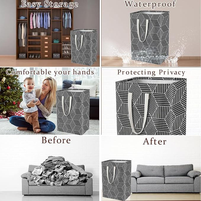 Waterproof Laundry Hamper Collapsible Laundry Basket Leather Handle Laundry Bag Large Clothes Storage Toy Organization for Bathroom Bedroom Laundryroom College Dorms (Heilingxing-001) - Image 3