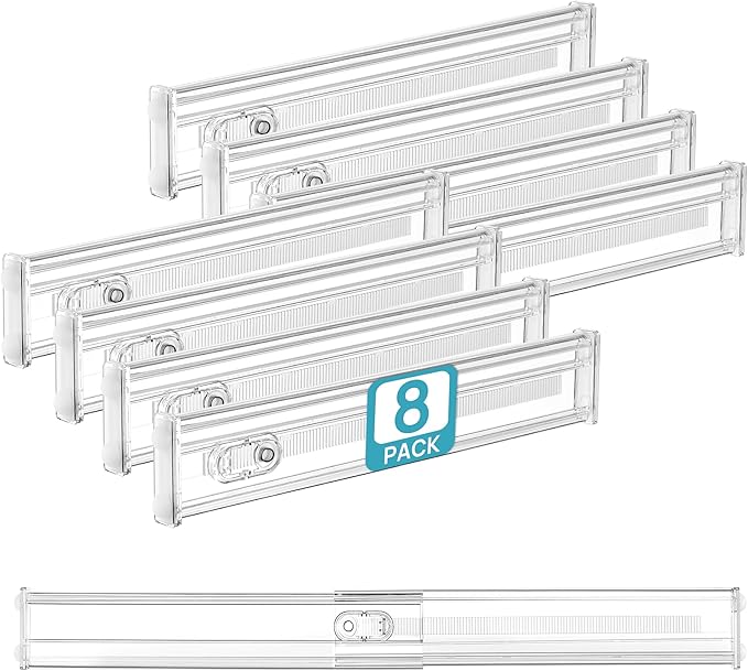 Vtopmart 8 Pack 2.36" Short Upgrade Drawer Dividers for Kitchen Drawer, 12.8"-22.3" Expandable Kitchen Drawer Organizer, Clear Plastic Organizer Separator for Flatware, Utensil, Cutlery, Underwear by Vtopmart
