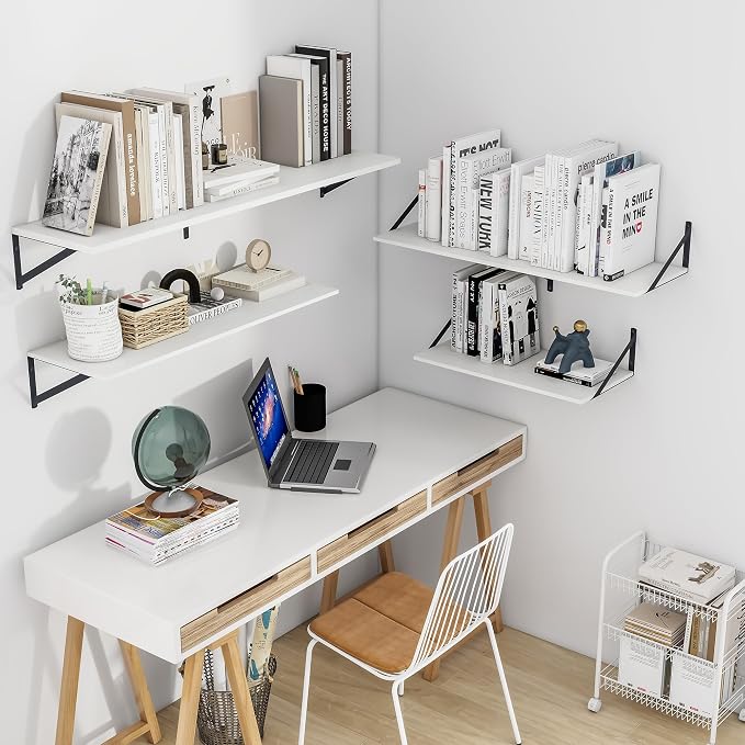 Heimlove White Deep Floating Shelves for Wall, 36W x 12D Wood Wall Shelves Set of 2, Wide Floating Bookshelf for Living Room, Kitchen, Office, Bedroom and Decor Storage, with Black Bracket - White - Image 2