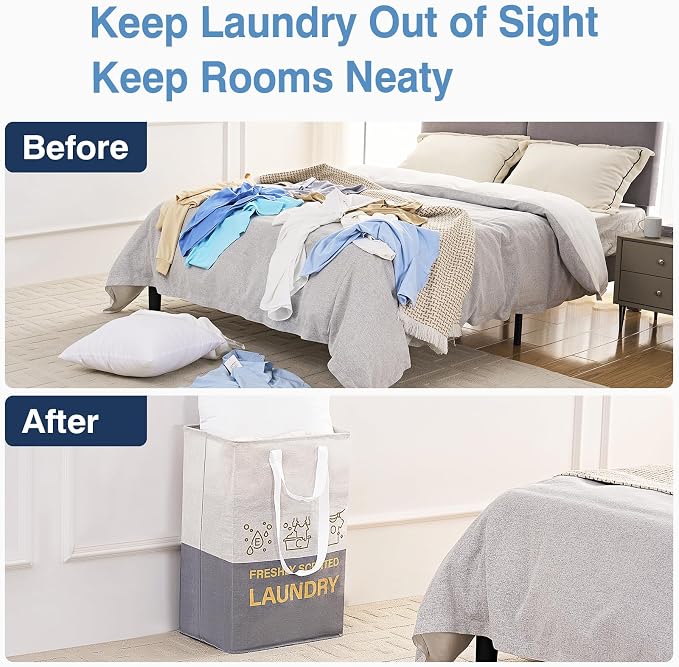 ELONG HOME 2 Pack Laundry Baskets, 92L Freestanding Laundry Basket with Handles, Waterproof Tall Collapsible Clothes Hamper for Dorm, Bedroom, Bathroom - Image 4