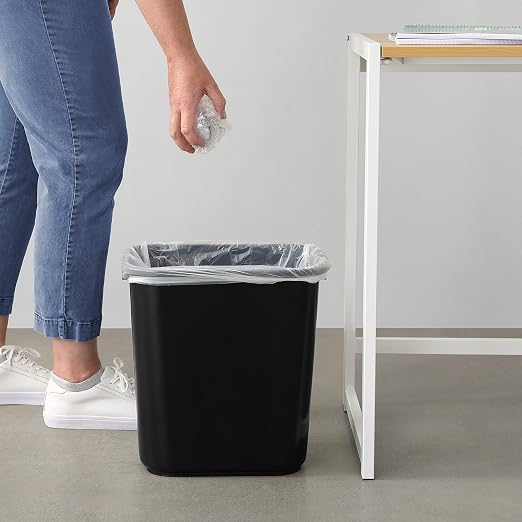 Amazon Basics Rectangular Plastic Office Wastebasket, 7 Gallon, Easy to Clean, Black, Pack of 2 - Image 6