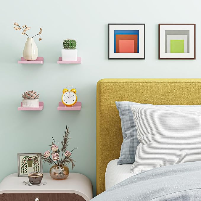 Fixwal Pink Shelves, 5x5 Inches Small Wall Shelf Set of 4, Rustic Wood Floating Wall Mounted Shelves for Bedroom, Living Room, Kitchen, Bathroom Decor (Pink) - Image 7