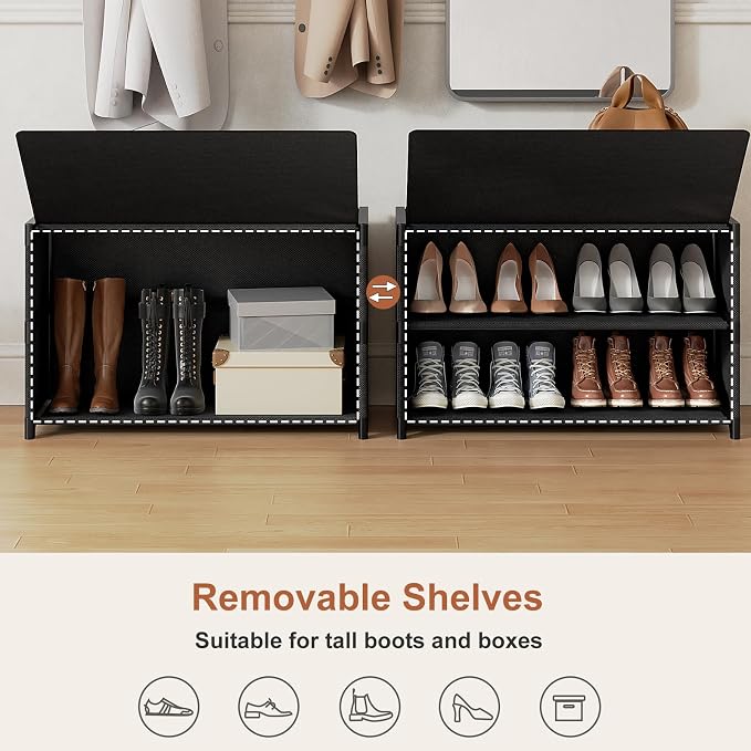 Shoe Rack, 3 Tier Shoe Storage Cabinet with Door 12 Pair Plastic Shoe Shelves Organizer for Closet, Entryway, Hallway, Bedroom, Black - Image 7