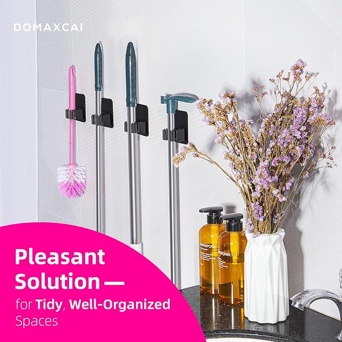 4 Pack Broom Holder Wall Mount, Improved Super Anti-Slip Mop and Broom Holder Wall Mount, Broom Hanger Gripper for Kitchen, Bathroom, Closet, Garden Garage, Black | Super Anti-Slip, Mop and Broom Holder, Broom Hanger Gripper, for Kitchen, Bathroom, Closet - Image 4