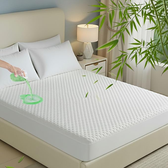 Full Size Mattress Protector, 100% Waterproof & Breathable Rayon derived from Bamboo, 3D Air Fabric Cooling Viscose Bed Cover, Noiseless 18-21" Deep Pocket