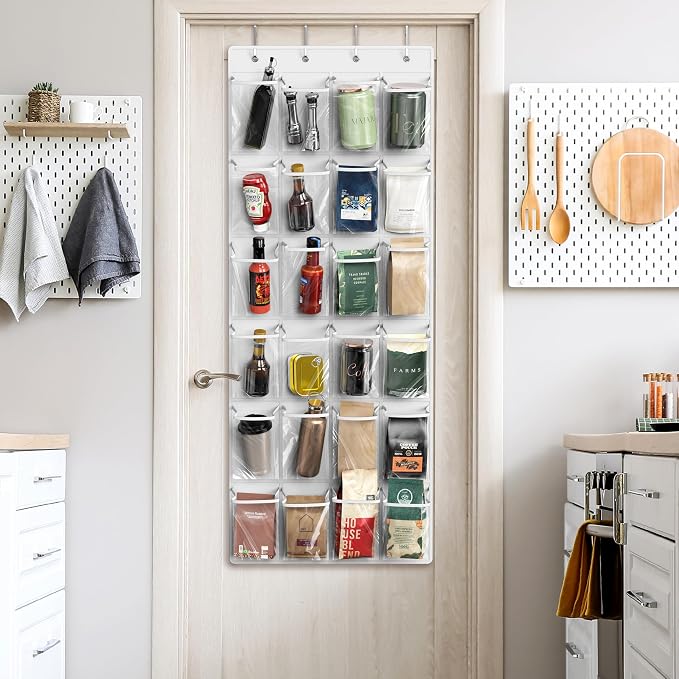 Simple Houseware 24 Pockets Large Clear Pockets Over The Door Hanging Shoe Organizer, White (56" x 22.5") - Image 7