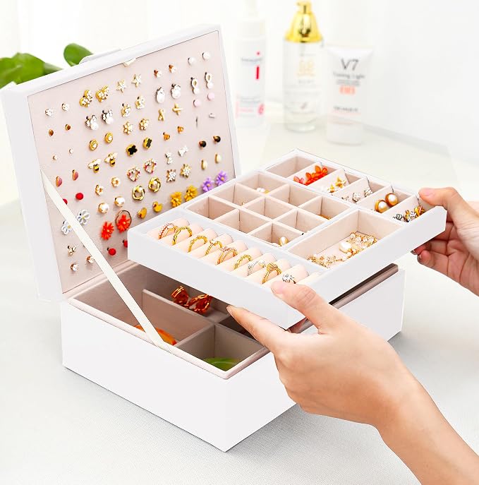 QBestry Girls Jewelry Box for Earrings Jewelry Organizer Box Teen Girls Earrings Organizer Jewelry Box Earring Holder Organizer Stud Earring Box for Girls Womens Jewelry Case Organizer White - Image 8