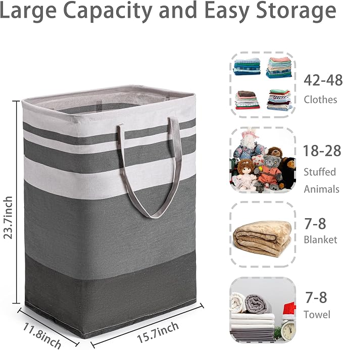 BOOMIBOO 2 Pack Large Laundry Basket,Waterproof Freestanding Laundry Hamper,Collapsible Clothes Basket with Easy Carry Handles in Laundry Room Bathroom Bedroom Dorm,Gradient Grey,75L - Image 3