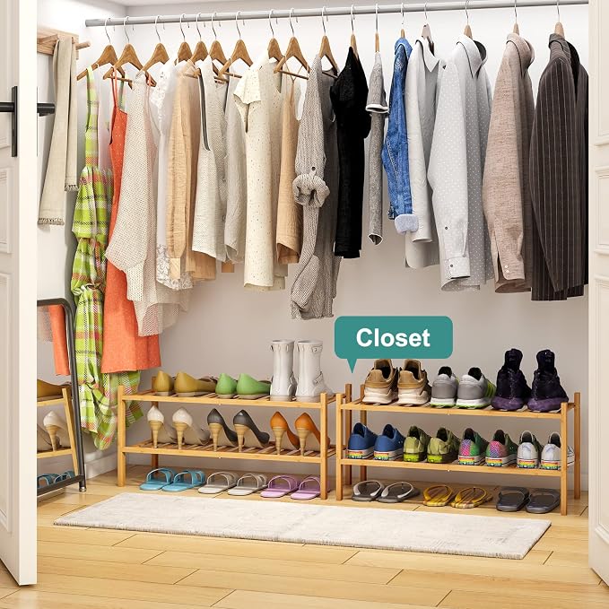 viewcare 2-Tier Bamboo Shoe Rack for Entryway, Bamboo Wood Shoe Organizer for Hallway Closet, Free Standing Shoe Racks for Indoor Outdoor - Image 2