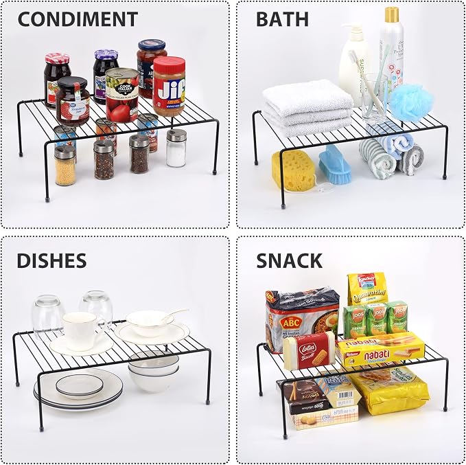 Large (16.1 x 10.2 Inch) Cabinet Storage Shelf Rack, Kitchen Shelves，Kitchen Counter and Cabinet Shelf, Storage Rack Organizer for Kitchen, Fridge, Cabinet, Bathroom Cupboard (Black, 6) - Image 2