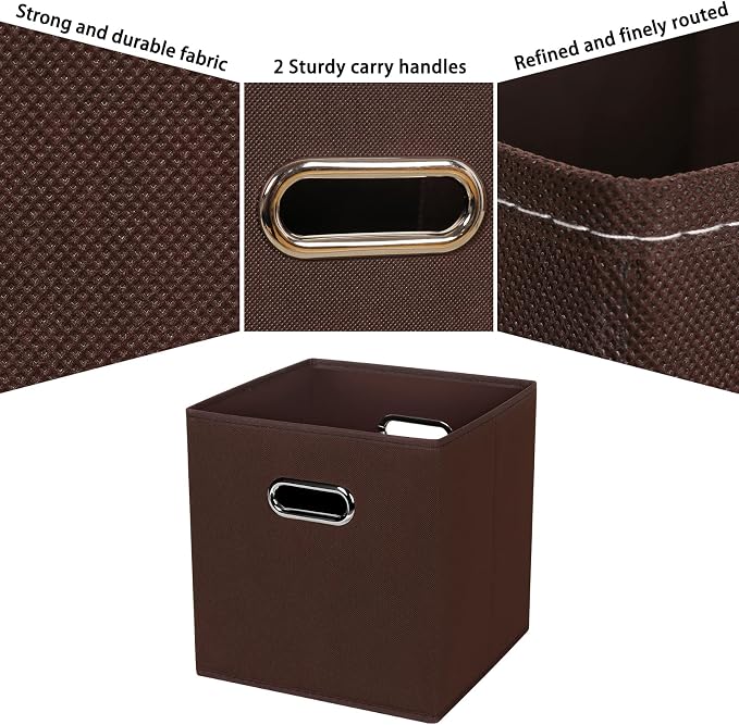 Fabric Cubby Storage Bins, 13x13x13 Inches, Foldable Storage Bins with Dual Handles, Set of 6, Coffee - Image 7