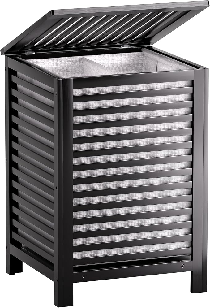 SMIBUY Double Laundry Hamper with Lid, 120L Bamboo Laundry Basket with Removable Liner Bag, 2-Section Clothes Divider Laundry Sorter for Laundry Room, Bathroom, Bedroom (Black) by SMIBUY