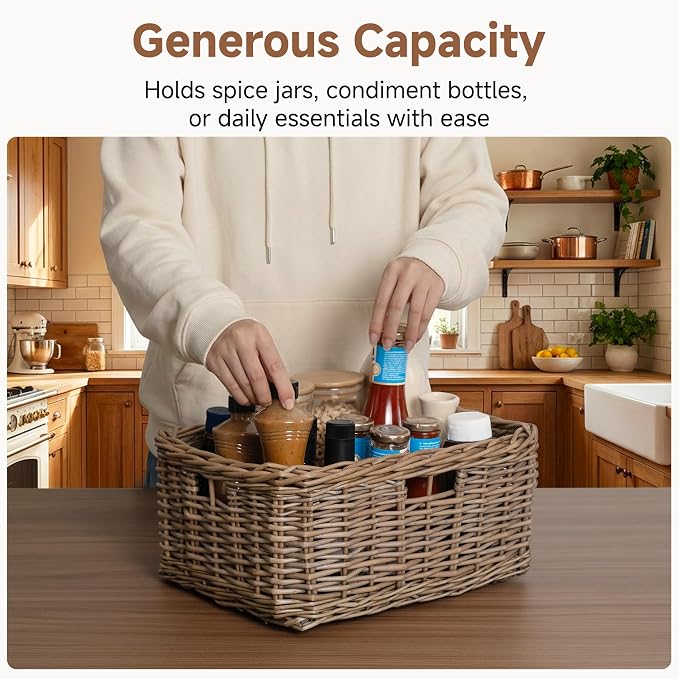 StorageWorks Pantry Baskets, Willow Storage Baskets for Organizing, Shelves, Pantry Organizers and Storage, Light Brown, 15"L x 11"W x 6 ¾"H - Image 4