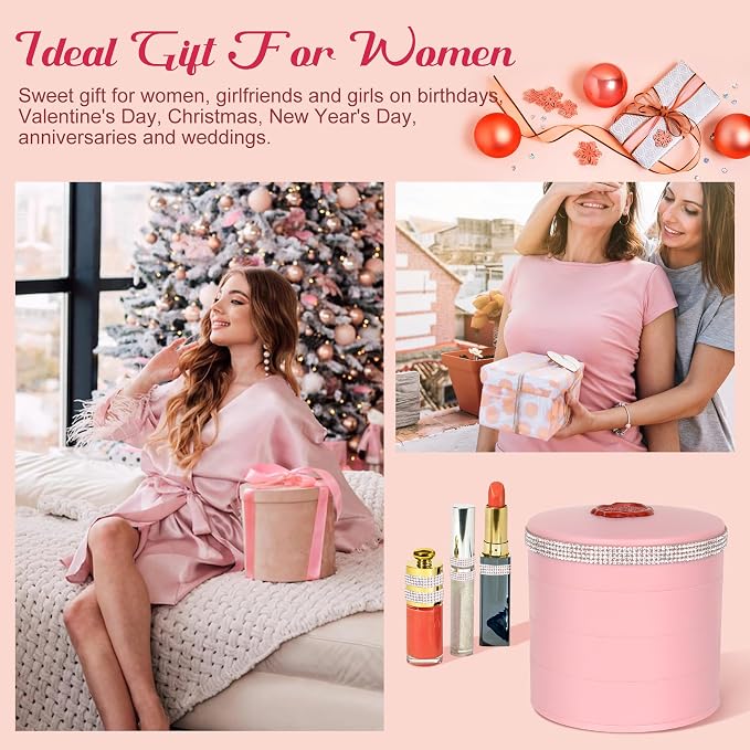 CONBOLA Jewelry Holder Organizer, Christmas Gifts Ideas for Women, Small Jewelry Storage Box Earring Holder, 5-Layer Rotating Jewelry Storage Tray with Lid for Bracelets Rings Bracelets - Image 6